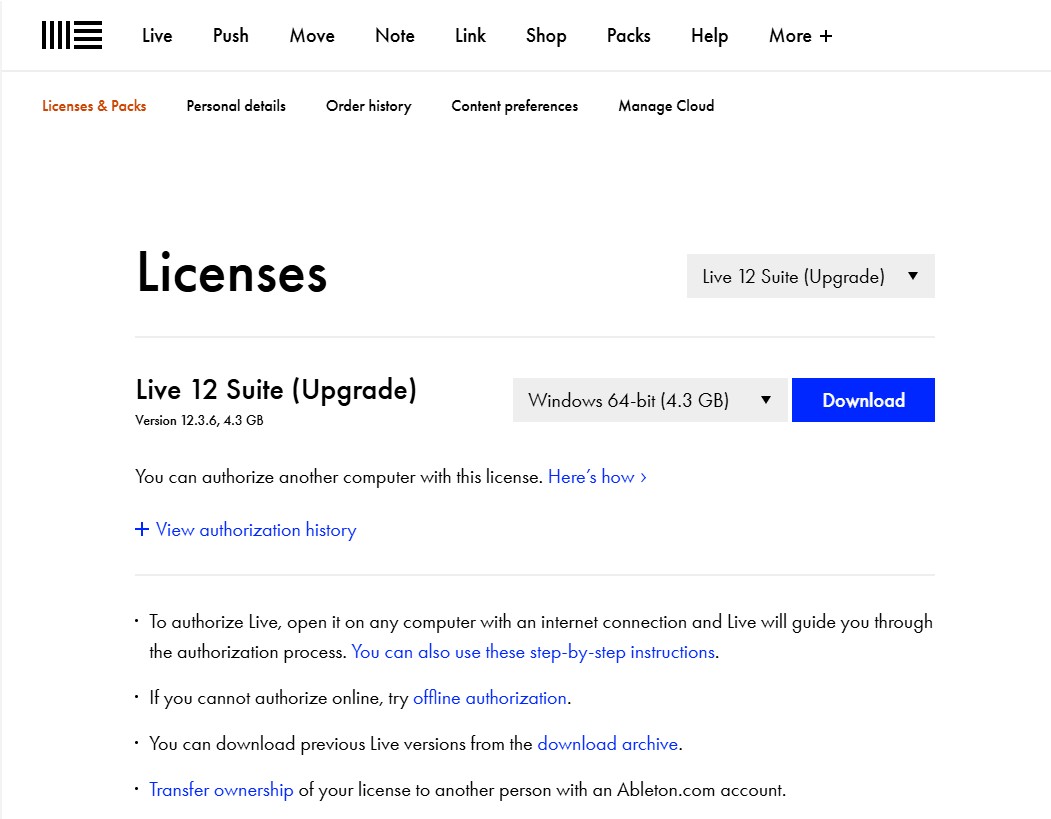 Ableton Ableton Live 12 Suite License Transfer